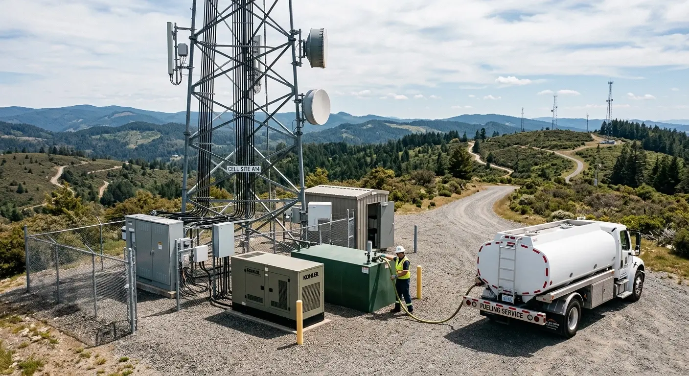 Dyed diesel delivery to a cell tower backup generator